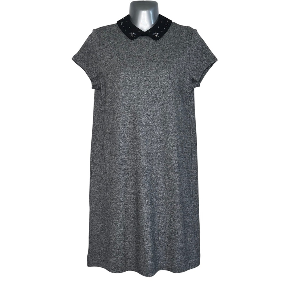 LOFT Gray Sweater Knit‎ Peter Pan Collar Shift Dress Petite Medium
